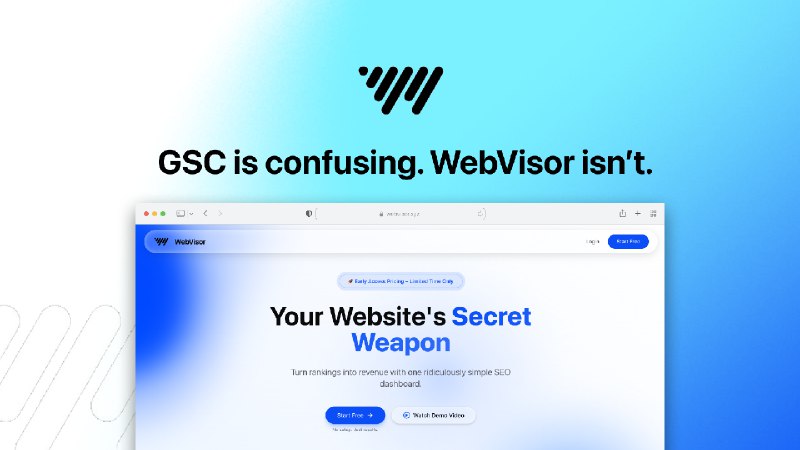 4. WebVisor标语：终于有一款能让人轻松理解的网站分析工具啦（谷歌搜索控制台太糟心啦！）介绍：WebVisor是一款轻量级的实时SEO仪表盘工具，它能让关键词追踪、流量洞察和网站性能分析变得简单
