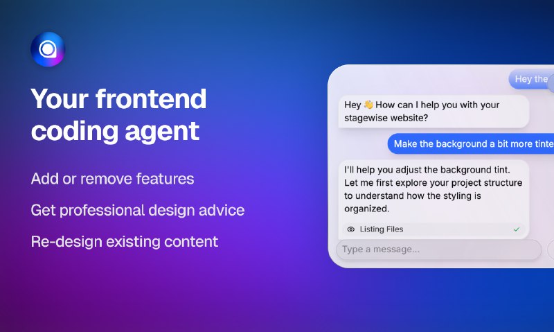 3. stagewise标语：针对现有代码库的前端编码工具解析：“frontend coding agent”直译为“前端编码代理”，结合语境理解为一种用于前端编码的工具更合适；“existing codebases”就是“现有的代码库”