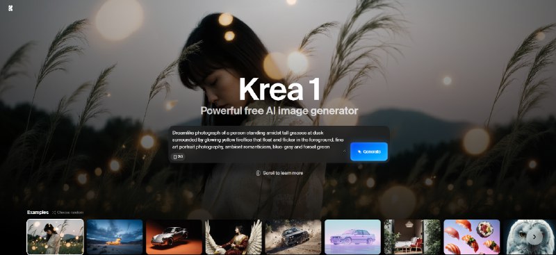 2. Krea 1标语：看起来不像AI生成的AI图像介绍：Krea 1是我们对人工智能美学的回应