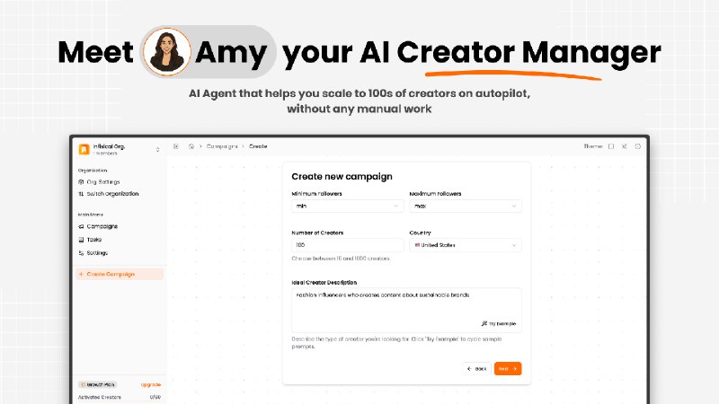 9. Uplodio标语：人工智能网红管理工具，助力扩大创作者营销规模介绍：艾米是你的人工智能网红管理助手，它能让你的网红合作及联盟推广项目自动拓展到与成百上千位创作者合作
