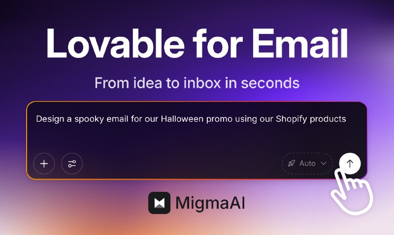 4. Migma AI标语：备受喜爱的邮件服务这里推测 “Lovable for Email” 可能是指某种邮件服务、产品或者相关平台是很受用户喜爱的，所以这样翻译比较符合日常表达习惯