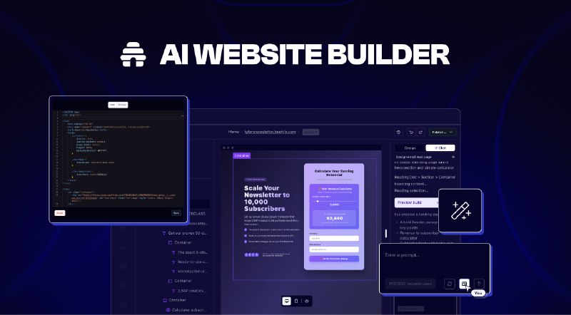 8. AI Website Builder by beehiiv标语：只需和人工智能聊聊天，几分钟就能建好你的网站