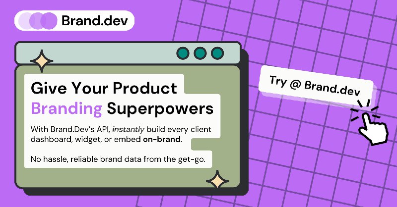 7. Brand.dev标语：互联网品牌与标志应用程序编程接口在日常对话里，也可以更通俗地说：互联网品牌和标志的API（这里解释一下，API是应用程序编程接口的英文缩写，在很多技术交流场景大家也习惯直接用英文简称）介绍：用于定制在线体验的品牌应用程序编程接口（API）