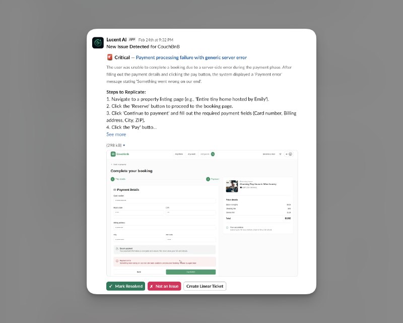 9. Lucent标语：能观看你的会话回放并检测问题的人工智能解析：“AI”即“人工智能”；“watches your session replays”直译为“观看你的会话回放”；“detects issues”是“检测问题”的意思，整体组合起来就是“能观看你的会话回放并检测问题的人工智能”