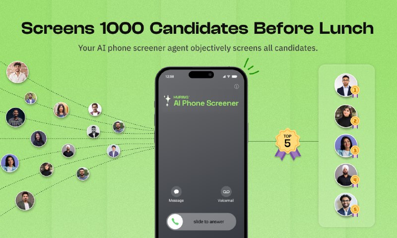 3. AI Phone Screener by Hyring标语：午饭前筛选1000名候选人