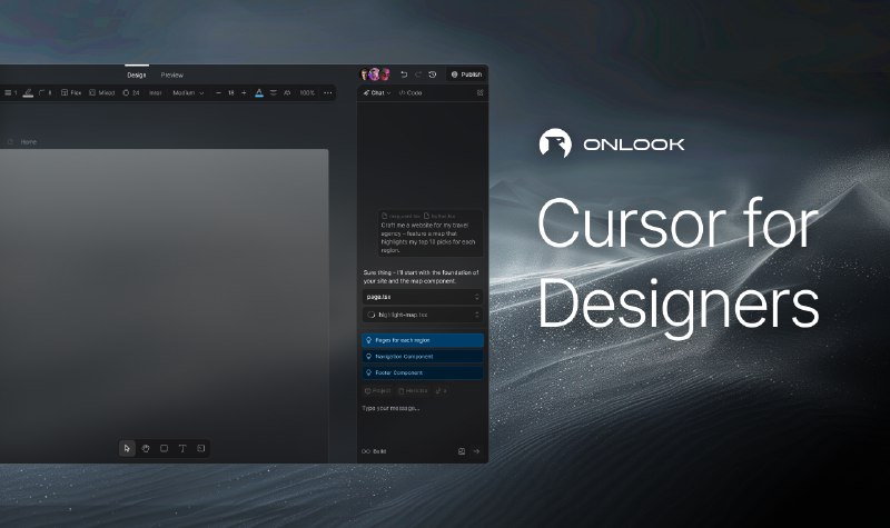 4. Onlook for Web标语：面向设计师的开源光标工具这里“Cursor”常见意思是“光标” ，在一些软件使用场景中常指鼠标指针等光标类工具，结合语境推测这里可能是设计师使用的某种开源的光标工具（比如可能是设计软件里对光标样式、功能等进行定制的开源程序等） 