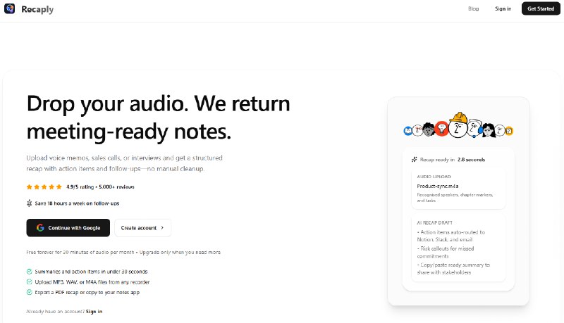 9. Recaply标语：把语音备忘录转化为可执行的笔记