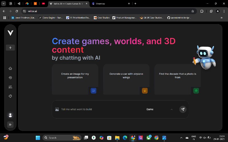5. Veltos.ai标语：只需输入提示信息，就能创建游戏和3D模型