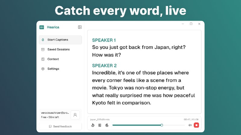10. Hearica标语：将电脑里的所有音频内容转化为字幕，方便听障人士查看