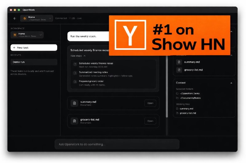 6. OpenWork标语：由OpenCode提供支持的开源版Claude Work替代方案介绍：OpenWork是一款用于自主式工作的开源桌面应用程序，从一开始就被设计成可扩展的