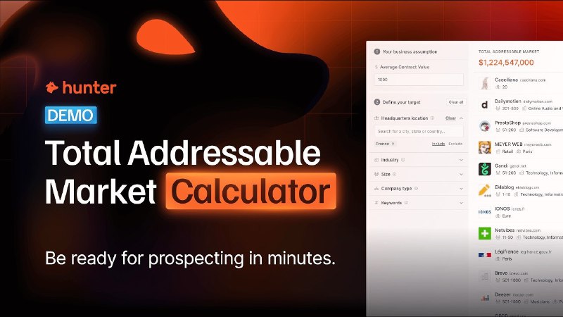 6. Total addressable Market calculator标语：从超过1亿家真实企业的数据中计算你的潜在市场总量