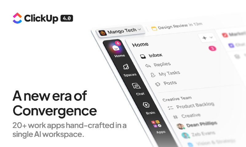 PH今日热榜 | 2025-12-121. ClickUp 4.0标语：你所有的工作内容：任务、文档、聊天，以及能提供 100% 上下文信息的人工智能辅助