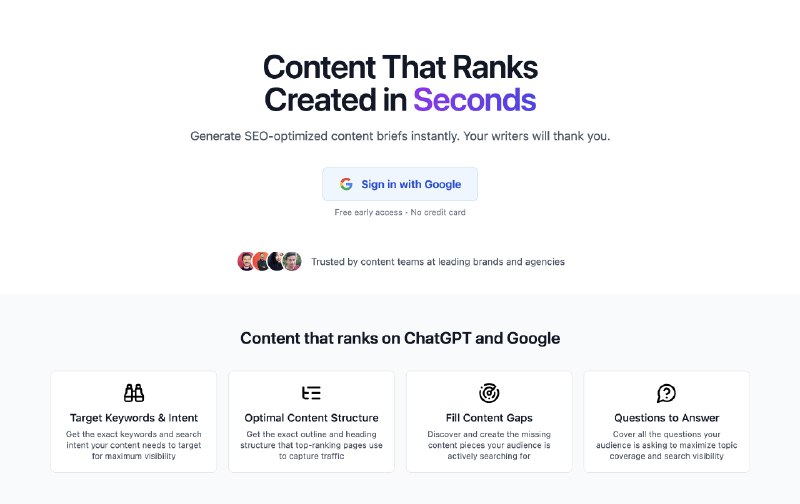 4. SEO Content Lead标语：只需几秒，就能生成针对ChatGPT和谷歌进行过SEO优化的内容