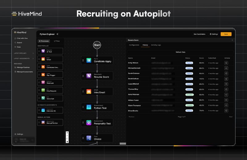 3. HiveMind标语：基于技能的自动化招聘解析：“Skill-based”表示“基于技能的” ；“hiring”是“招聘”的意思；“on autopilot”原指“自动驾驶”，这里结合语境可理解为“自动化”，整体就是“基于技能的自动化招聘”，比较符合科普杂志或日常对话的表达风格