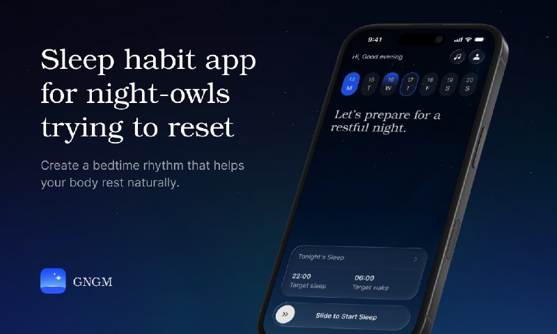 2. GNGM标语：这款睡眠习惯应用专为那些想调整作息的夜猫子打造