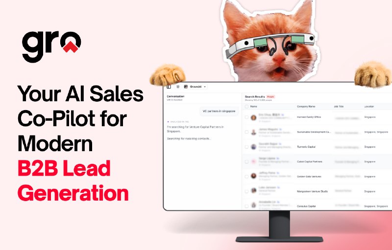 2. Gro标语：利用人工智能进行潜在客户挖掘和销售的最佳方法介绍：当销售团队被海量数据淹没时，Gro能将数据转化为实际行动